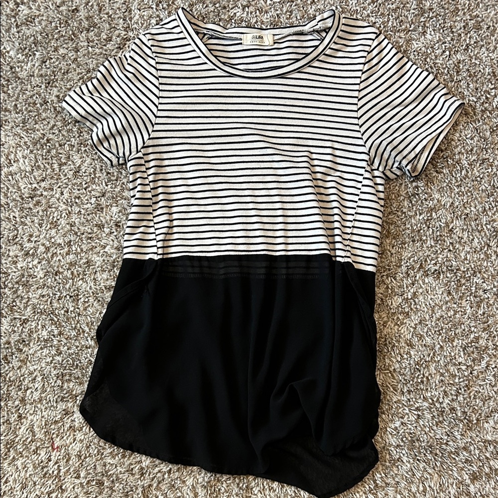 a new day Black & White Striped Short Sleeve Colorblock Top